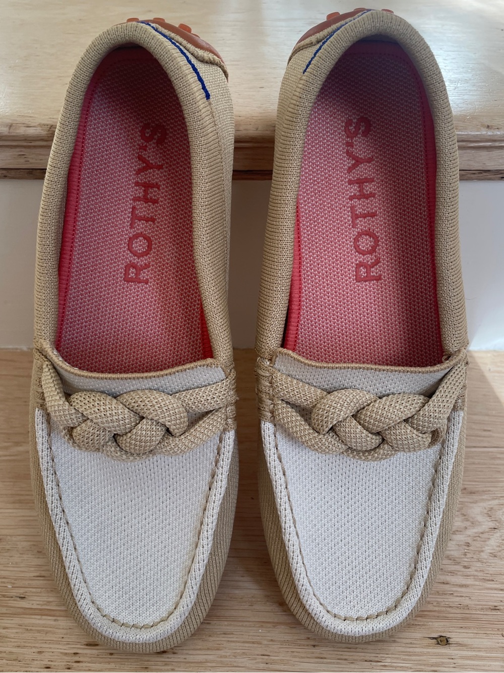Rothy's Beige and cream Braided Knit Women's Loafers EUC Size 8